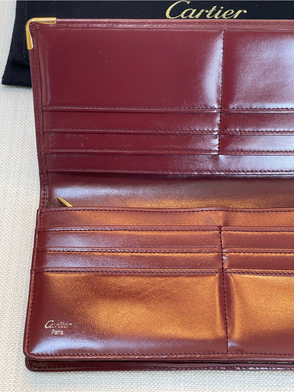 EUC CARTIER BORDEAUX DEEP BURGUNDY CALFSKIN LEATHER LONG BIFOLD WALLET PARIS - Picture 8 of 14
